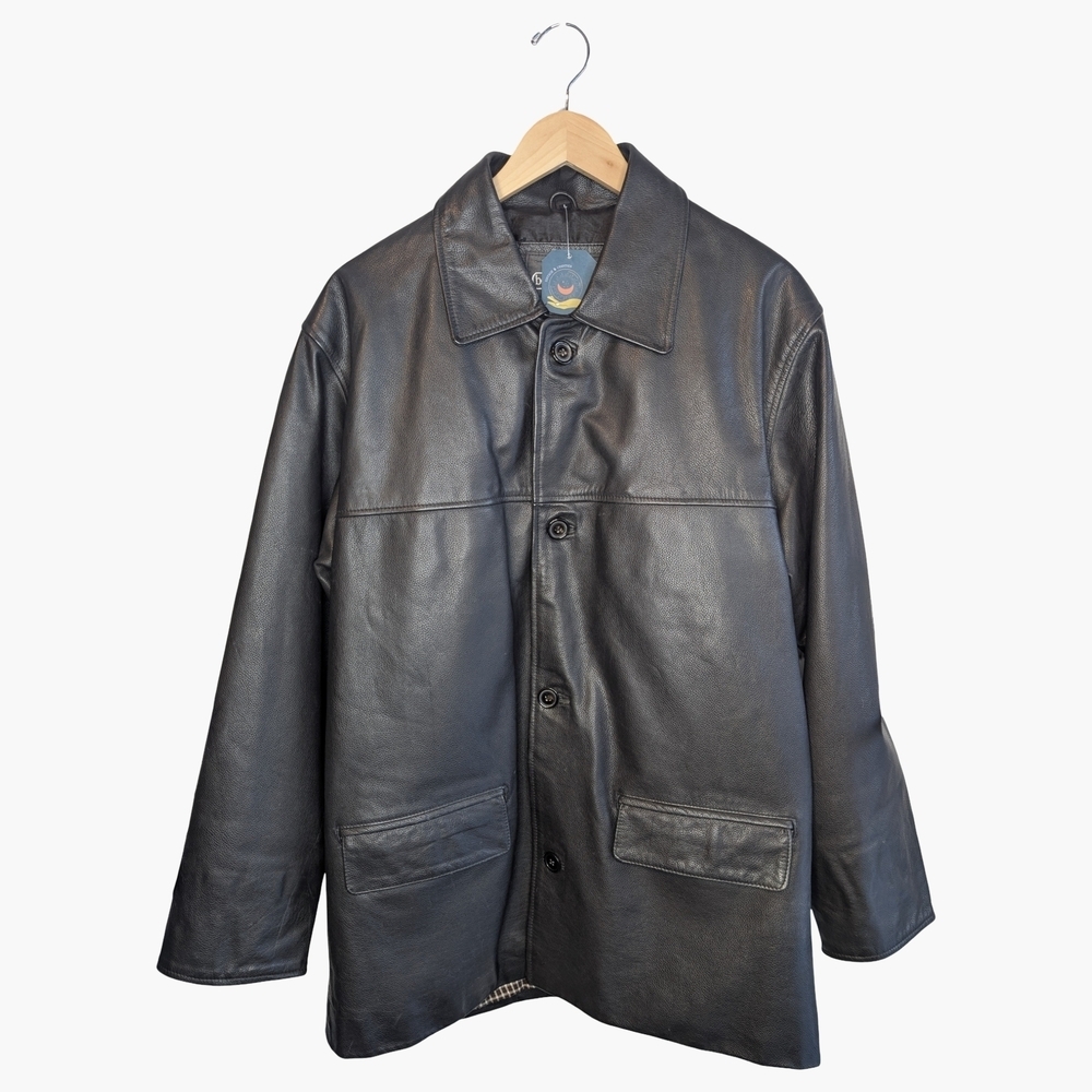 Boutique of Leathers Black Leather Button Up Jacket | Men's Large